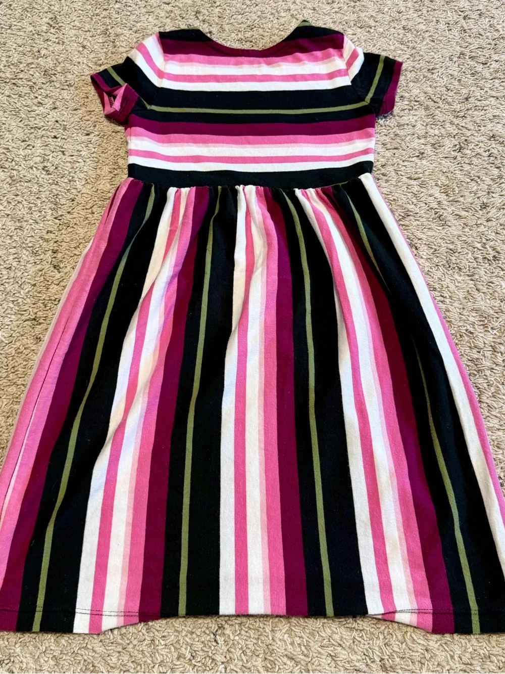 Gymboree Girls Pink, Black & White Striped Short-Sleeve Dress